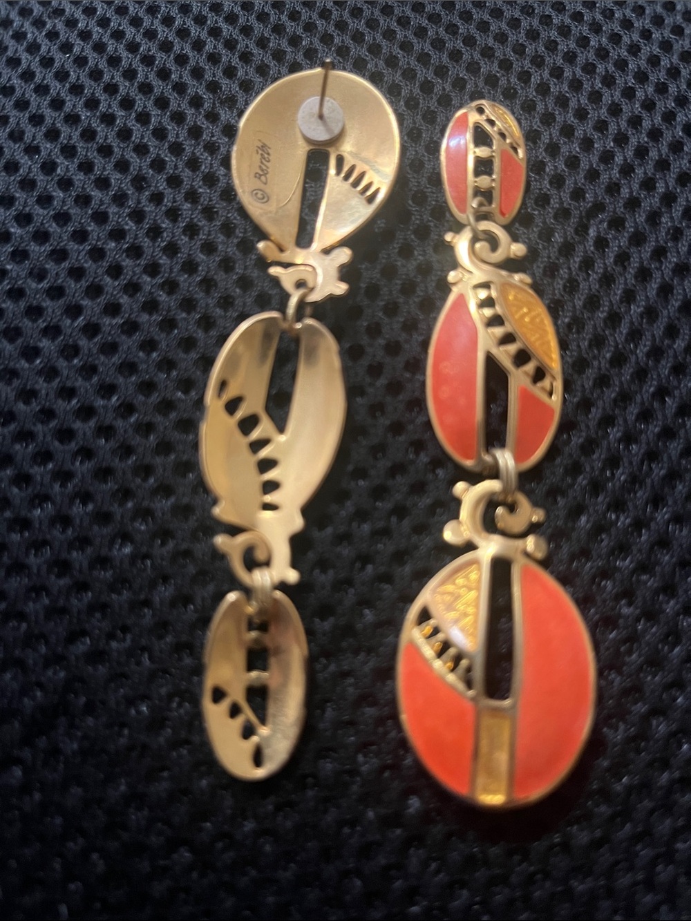 Gold-Tone Coral Enamel Drop Earrings - Unbranded